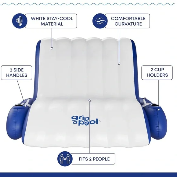 GRIP A POOL NIB Inflatable Luxury Chair Recliner Pool River Lake Float for 1-2